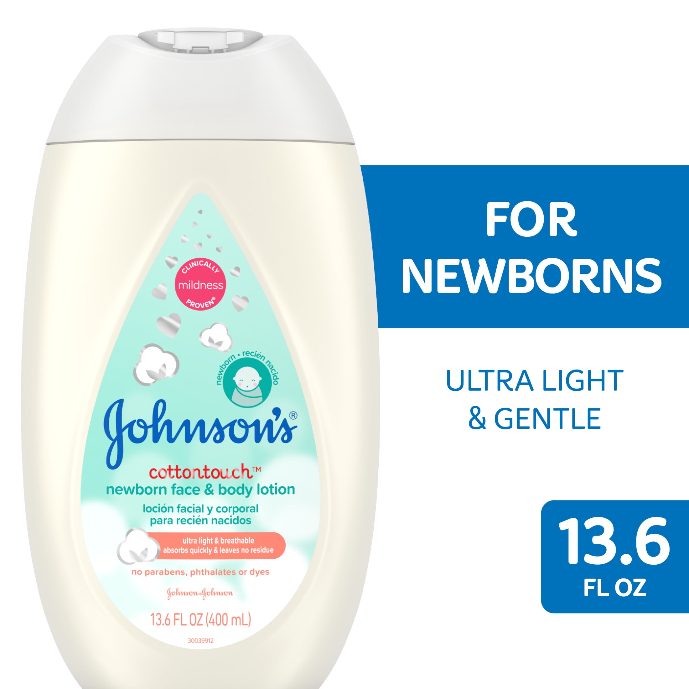 Johnson's CottonTouch Newborn Baby Face & Body Lotion, 13.6 fl. oz 