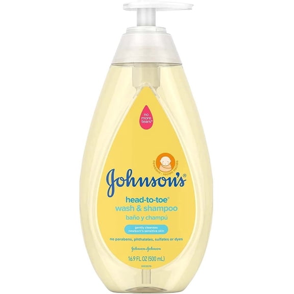 Johnson's Head-to-Toe Gentle Baby Body Wash & Shampoo, Tear-Free, Sulfate-Free & Hypoallergenic Bath Wash & Shampoo for Baby's Sensitive Skin & Hair, Washes Away 99.9% of Germs 16.9 fl. oz