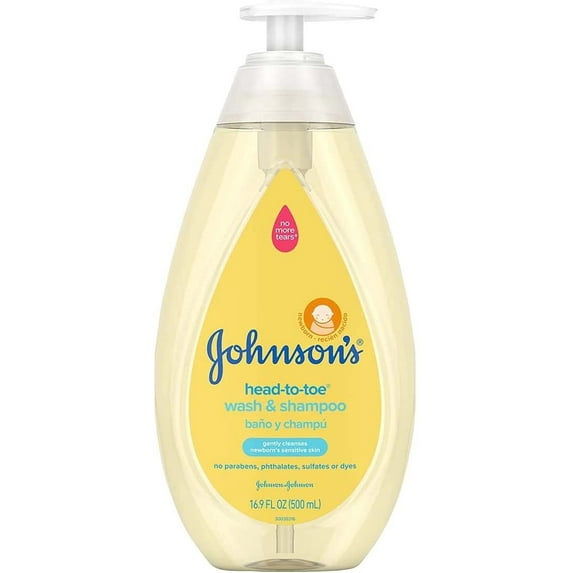Johnson's Head-to-Toe Gentle Baby Body Wash & Shampoo, Tear-Free, Sulfate-Free & Hypoallergenic Bath Wash & Shampoo for Baby's Sensitive Skin & Hair, Washes Away 99.9% of Germs 16.9 fl. oz