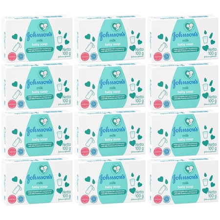 Johnson's Milk Baby Bar Soap with Milk Proteins and Vitamin E, 3.5 Ounce / 100 Gram (Pack of 12)