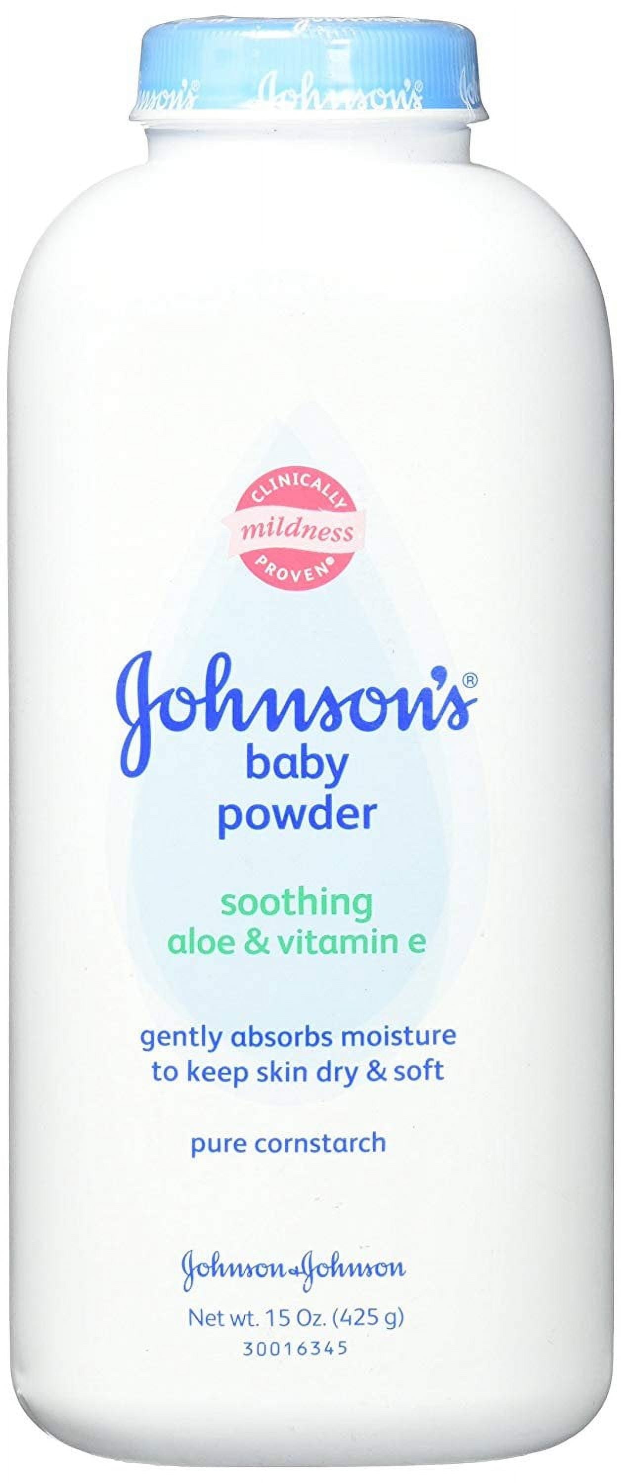 Johnson's Pure Cornstarch Baby Powder Soothing Aloe & Vitamin E 15oz Each