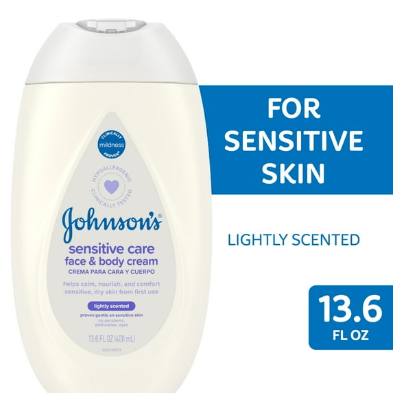 Johnson's Sensitive Care Face and Body Baby Lotion Cream, Lightly Scented, 13.6 oz