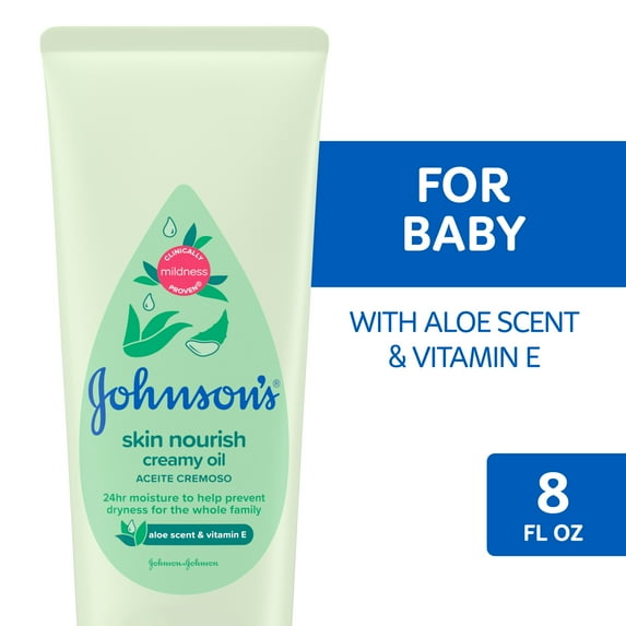 Johnson's Skin Nourish Creamy Oil + Aloe Scent & Vitamin E, 8 fl. oz