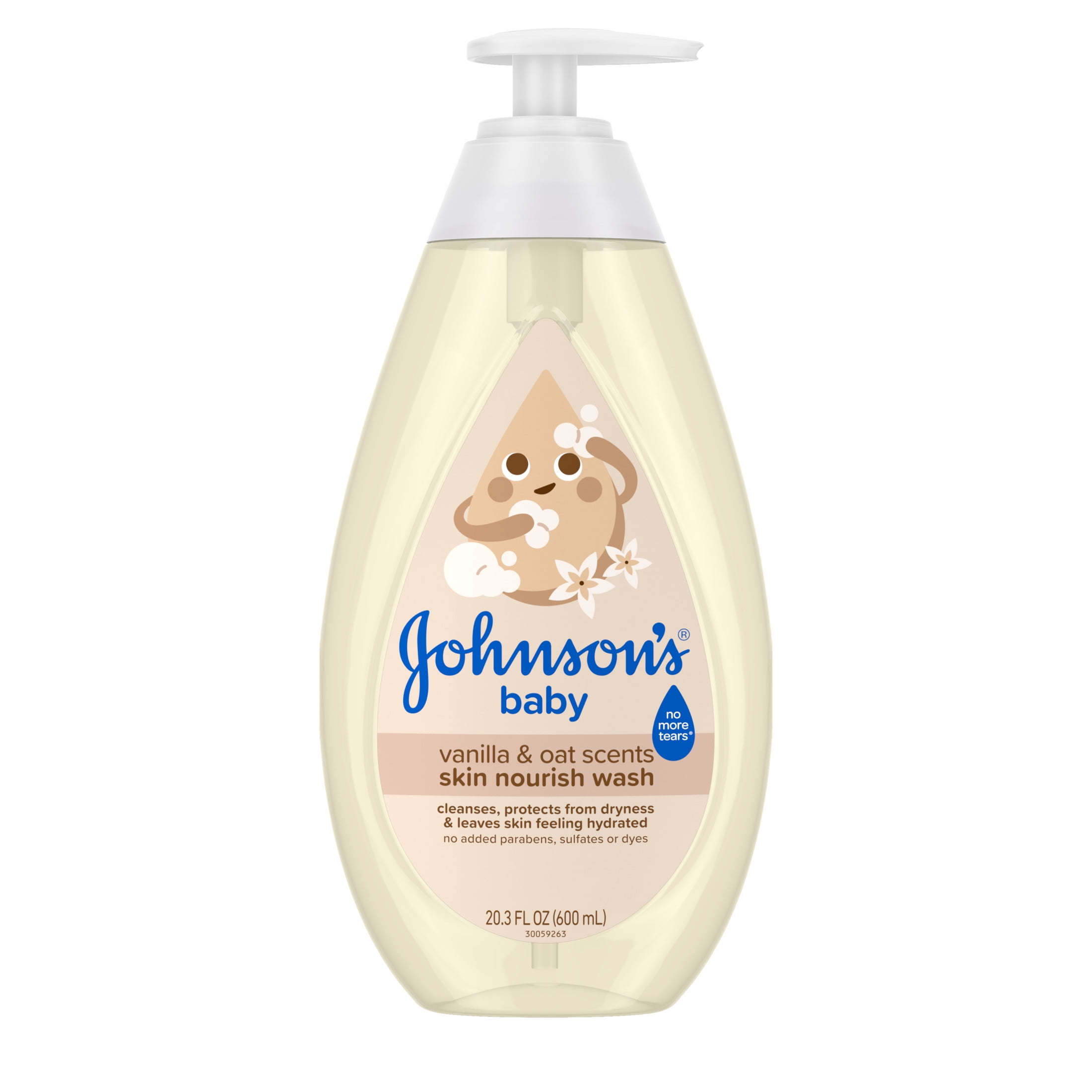 Johnson's Tear-Free Skin Nourish Moisture Baby Soap & Body Wash, Vanilla & Oat Shower Gel, 20.3 FL OZ