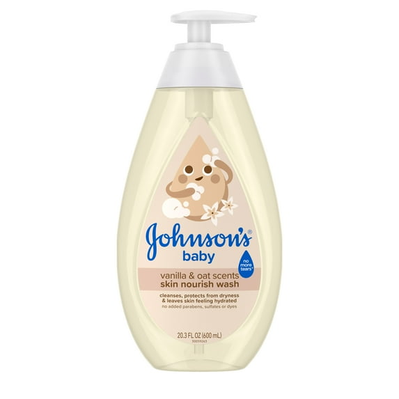 Johnson's Tear-Free Skin Nourish Moisture Baby Soap & Body Wash, Vanilla & Oat Shower Gel, 20.3 FL OZ