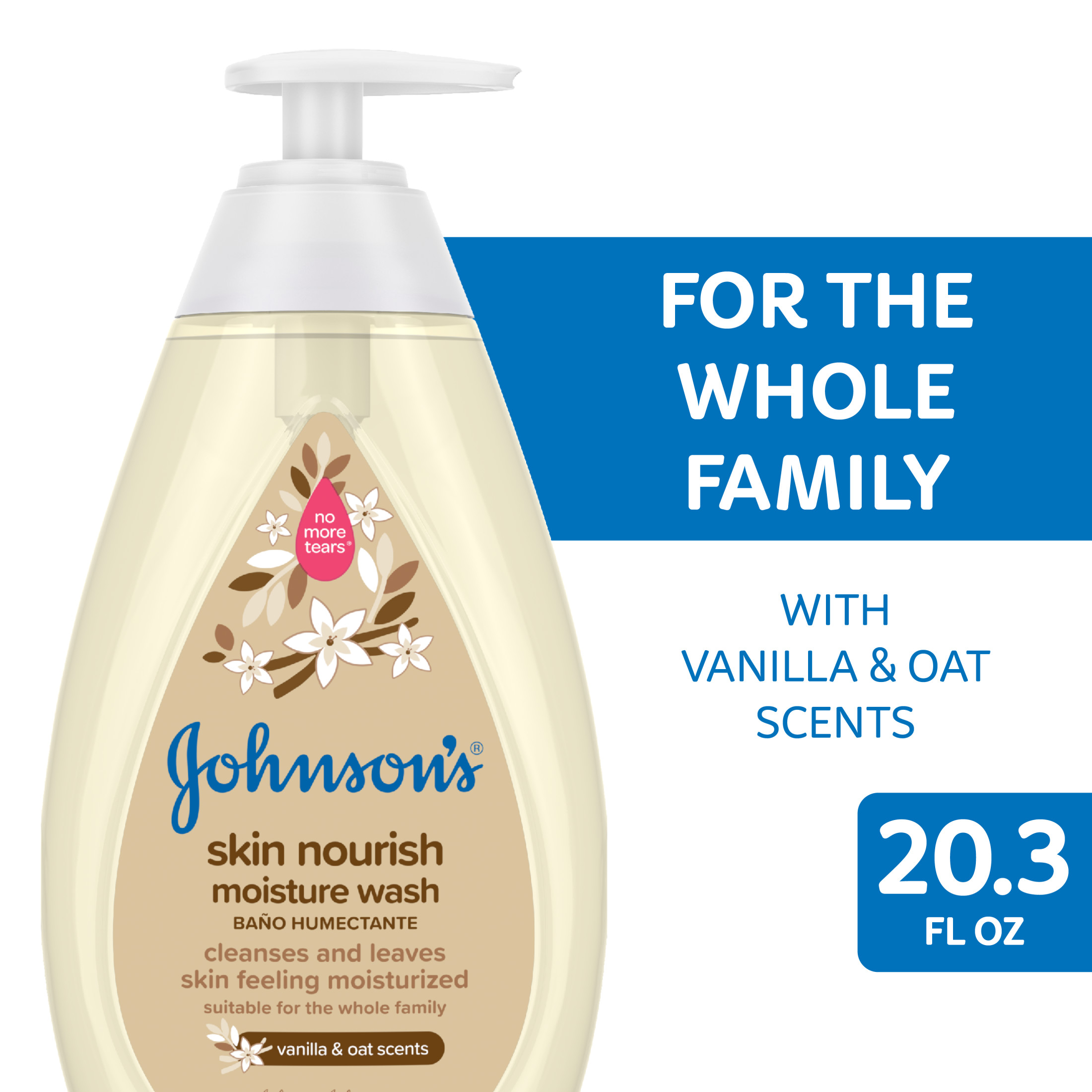 Johnson's Skin Nourish Moisture Tear-Free Soap and Baby Body Wash, Vanilla and Oat, 20.3 oz - image 1 of 10