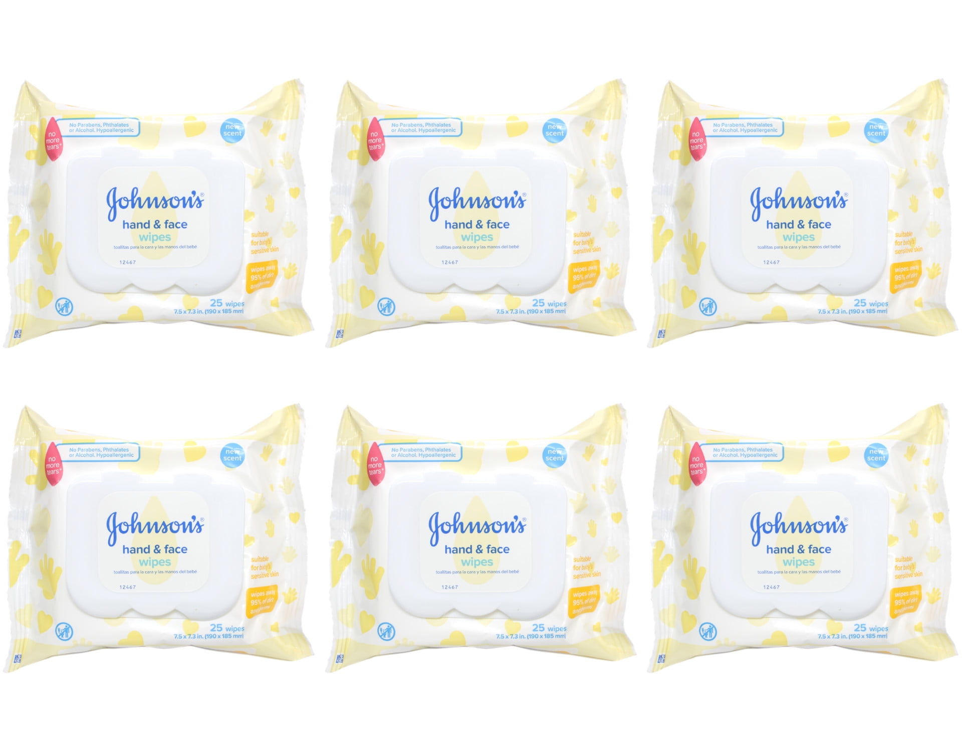 Johnsons Baby Hand and Face Sanitizing Wipes for Travel, 25 Ea, 6 Pack