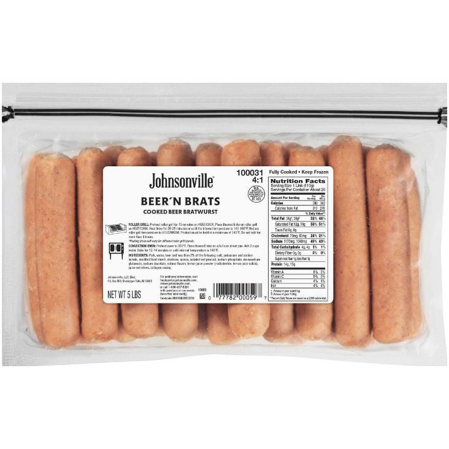 Johnsonville 41 Precooked Beer Bratwurst, 5 Pound 2 per case