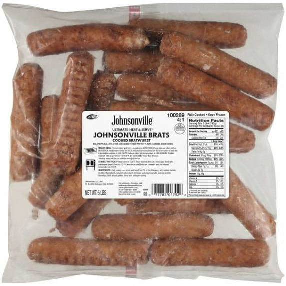 Johnsonville 4:1 Ultimate Heat and Serve Brat, 5 Pound - 2 bags per case.