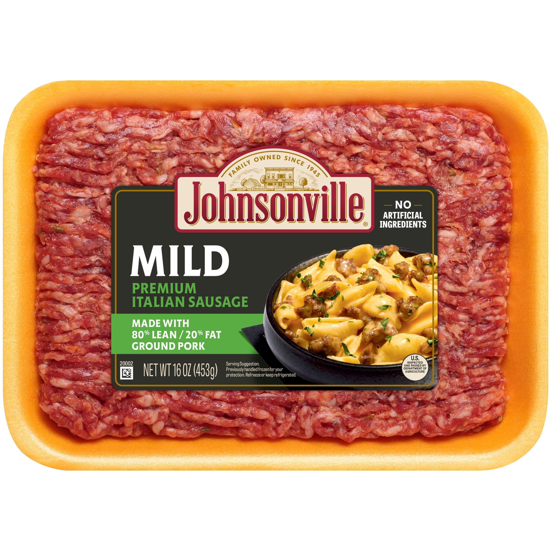 Johnsonville Premium 80% Lean/20% Fat Mild Italian Ground Pork Sausage, 1 lb Tray Refrigerated