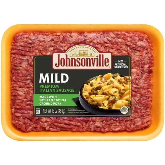 Johnsonville Premium 80% Lean/20% Fat Mild Italian Ground Pork Sausage, 1 lb Tray Refrigerated