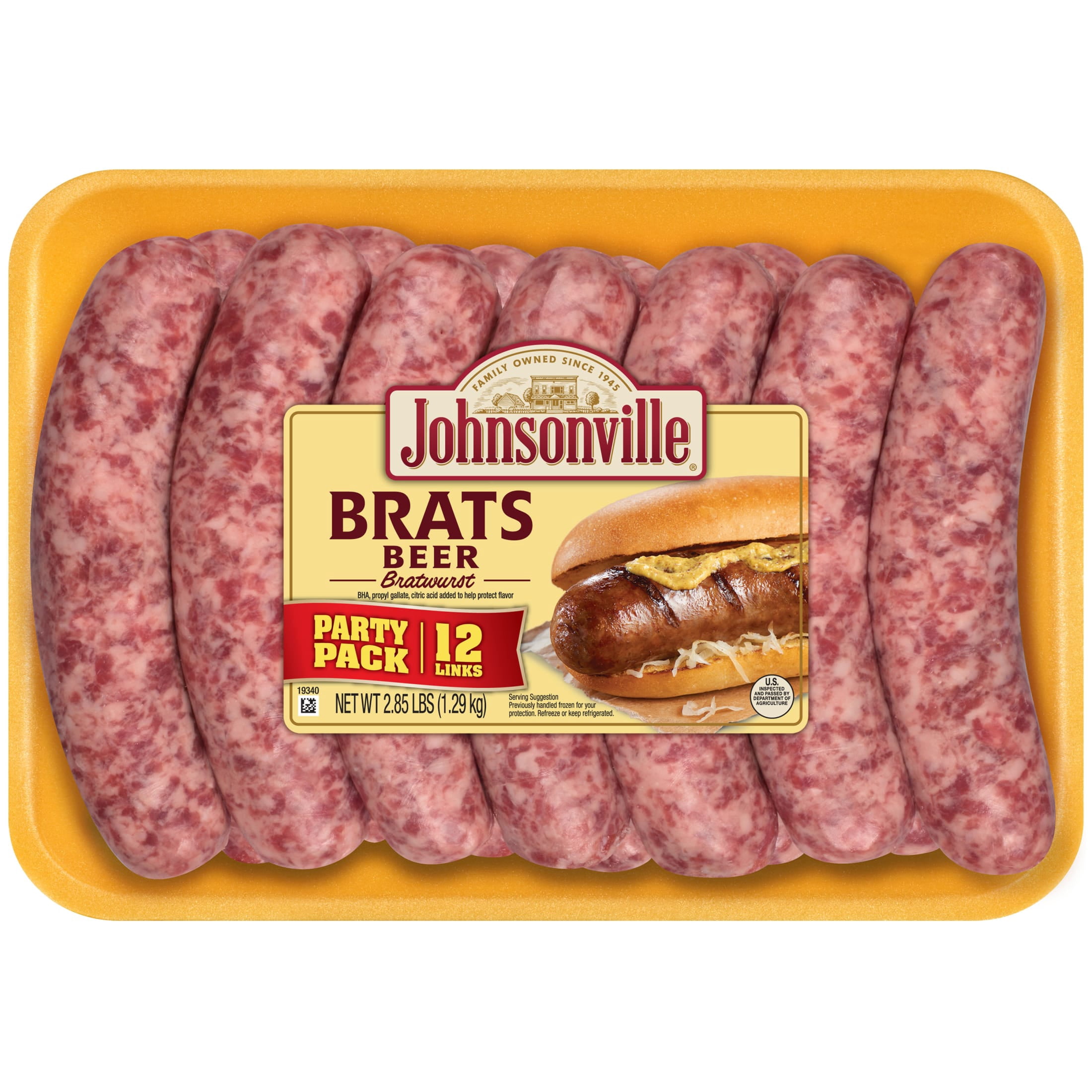 Johnsonville Beer Brats Pork Bratwurst Links Party Pack, 2.85 lbs (12 Count) Refrigerated