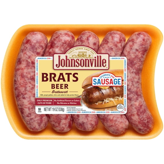 Johnsonville Brats Beer Pork Bratwurst Links, 19 oz (5 Count) Refrigerated