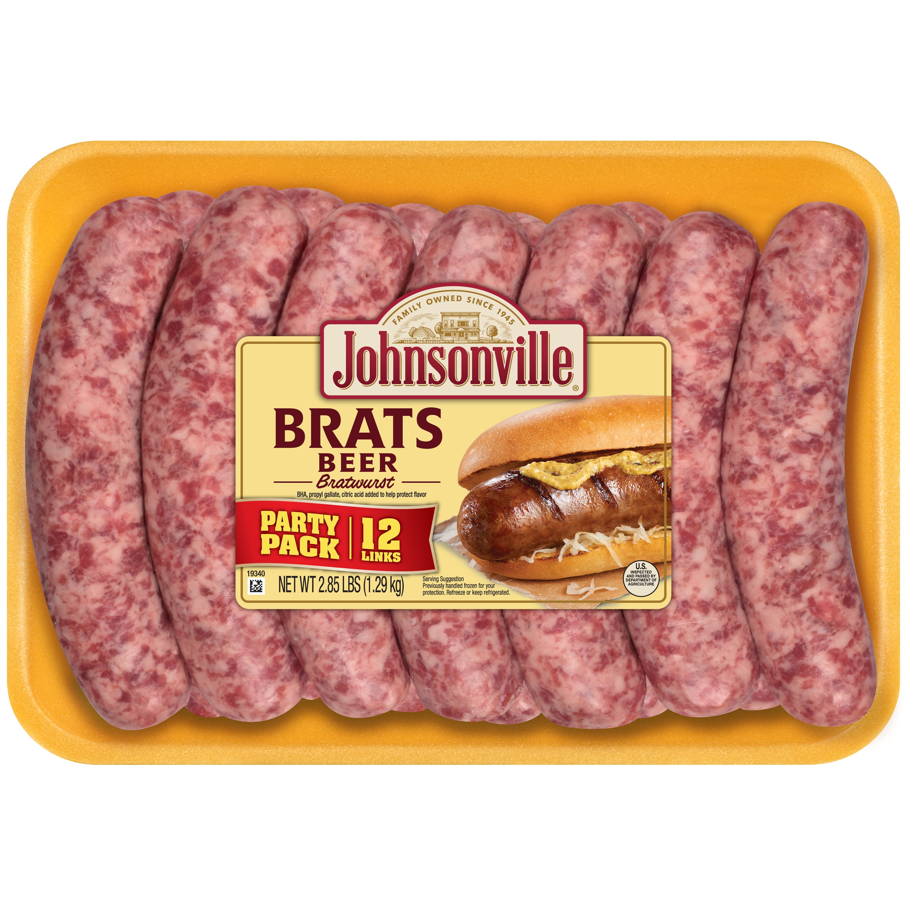 Johnsonville Brats Beer Pork Bratwurst Links Party Pack, 2.85 lbs, 12