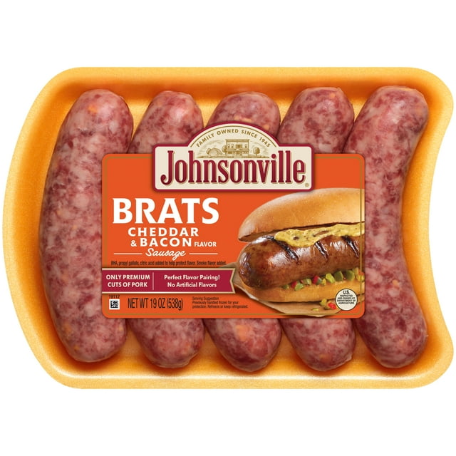 Johnsonville Brats Cheddar & Bacon Pork Bratwurst Links, 19 oz, 5 Count