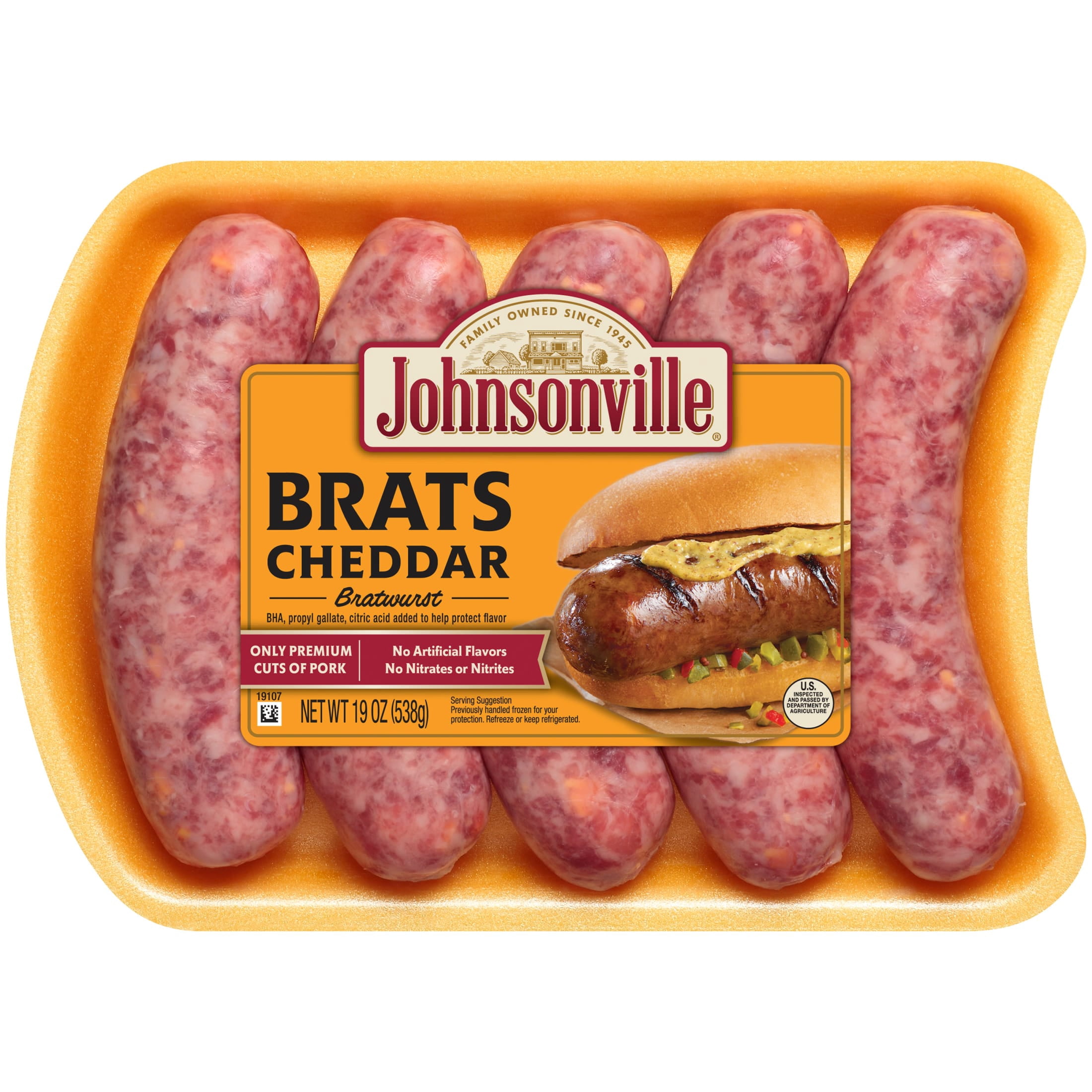 Johnsonville Cheddar Pork Bratwurst Links, 19 oz, (5 Count) Refrigerated