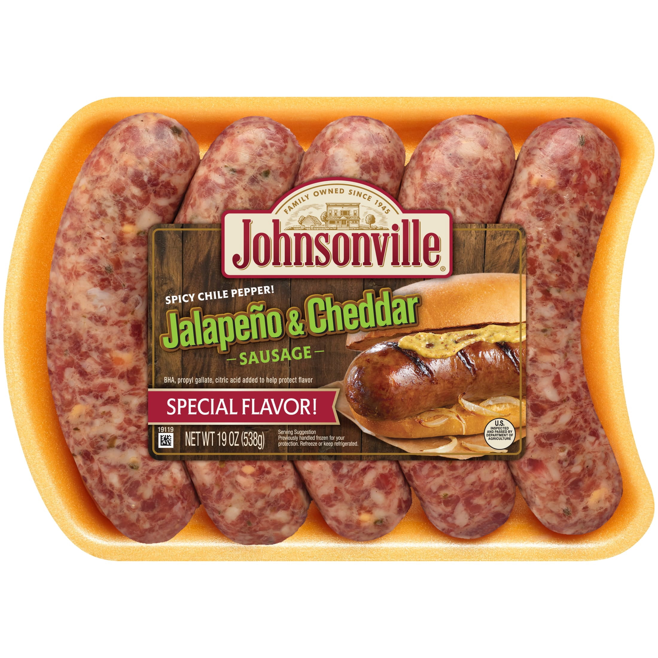Johnsonville Brats Jalapeno Cheddar Pork Bratwurst Links, 19 oz (5 Count) Refrigerated