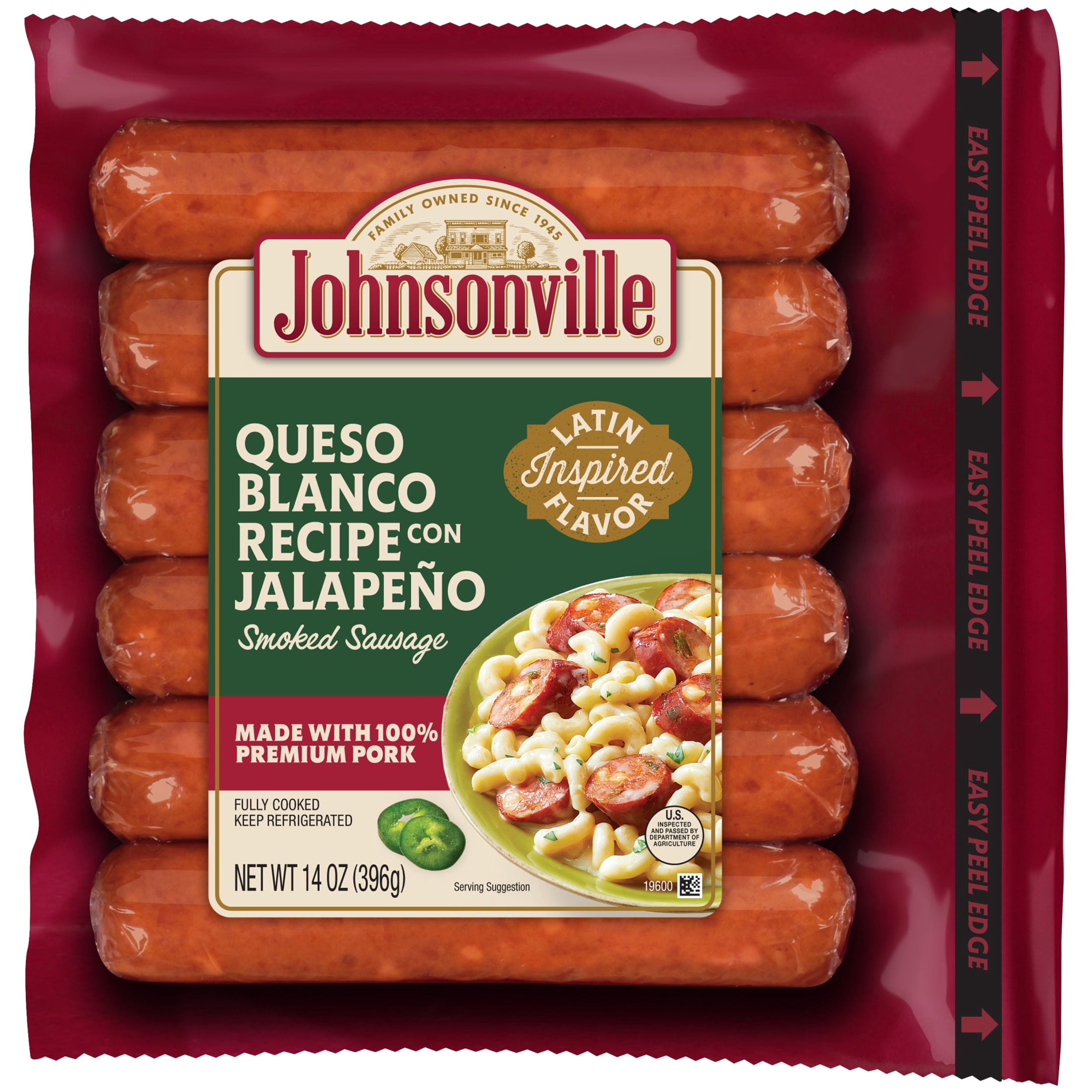 Johnsonville Cooked Queso Blanco Pork Sausage Links 14oz Package