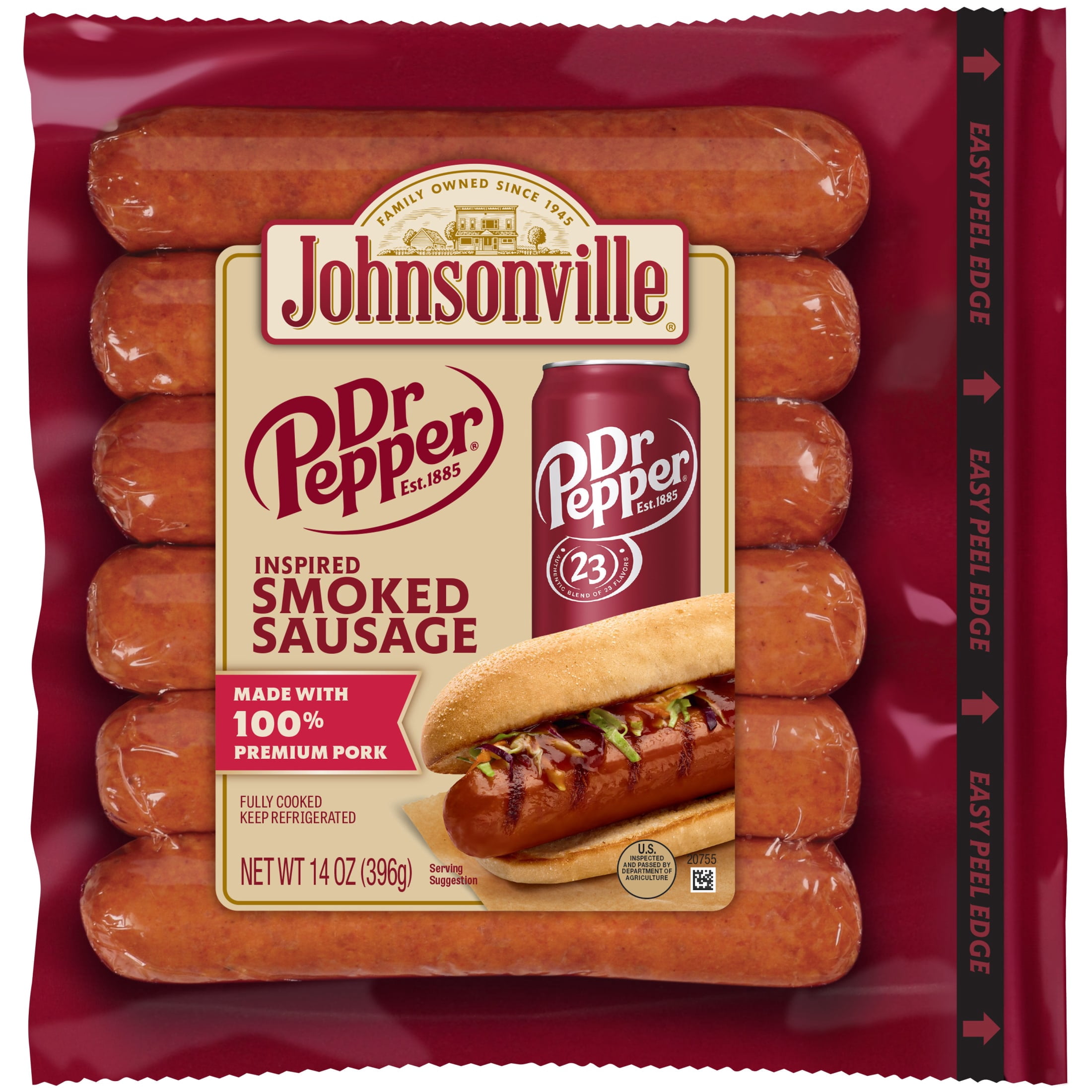 Johnsonville Dr Pepper Pork Sausage Links, Cooked, Refrigerated, 14oz Package