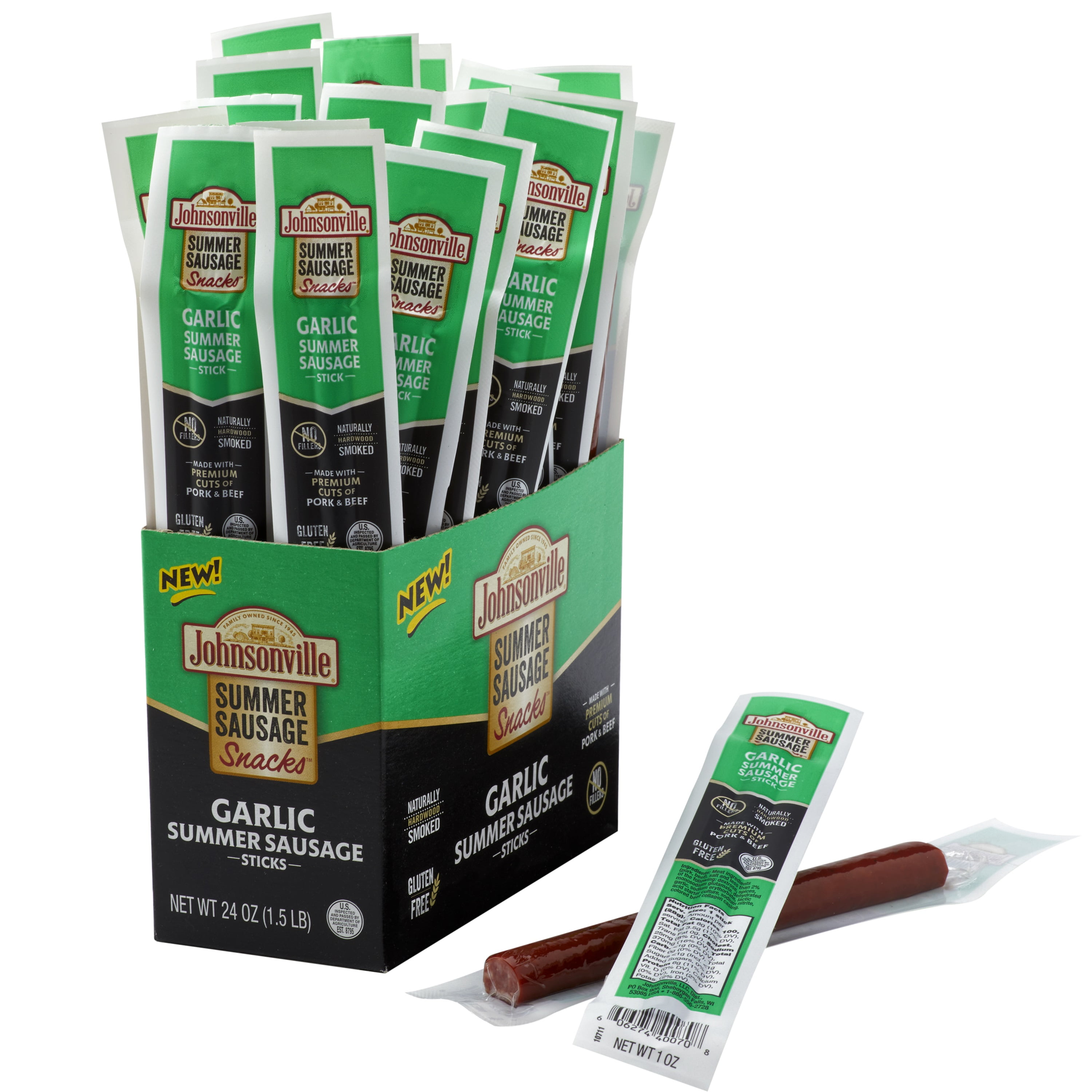 Johnsonville Garlic Summer Sausage 1oz StickNaturally SmokedPremium