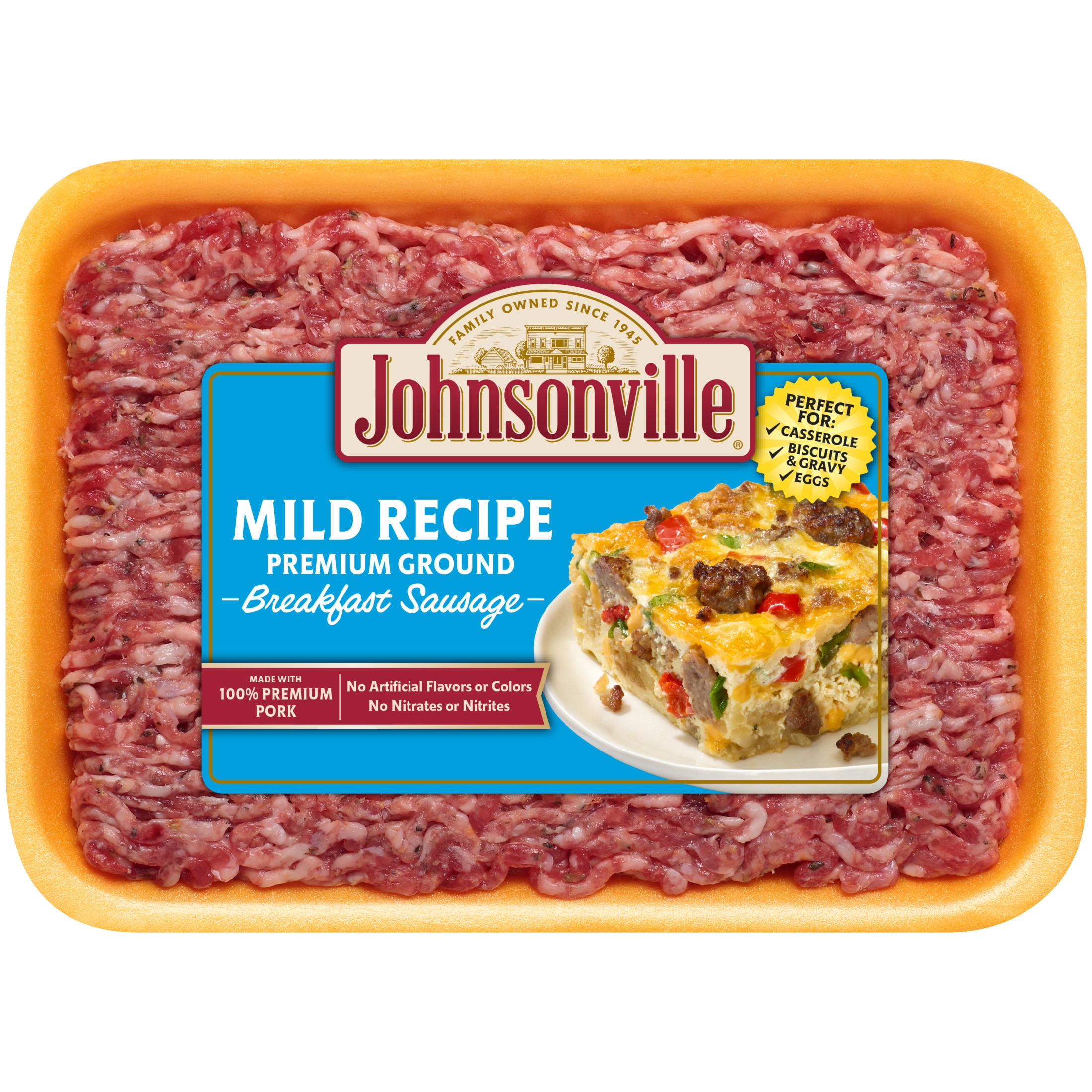 Johnsonville Mild Recipe Ground Pork Breakfast Sausage, 16oz, Refrigerated