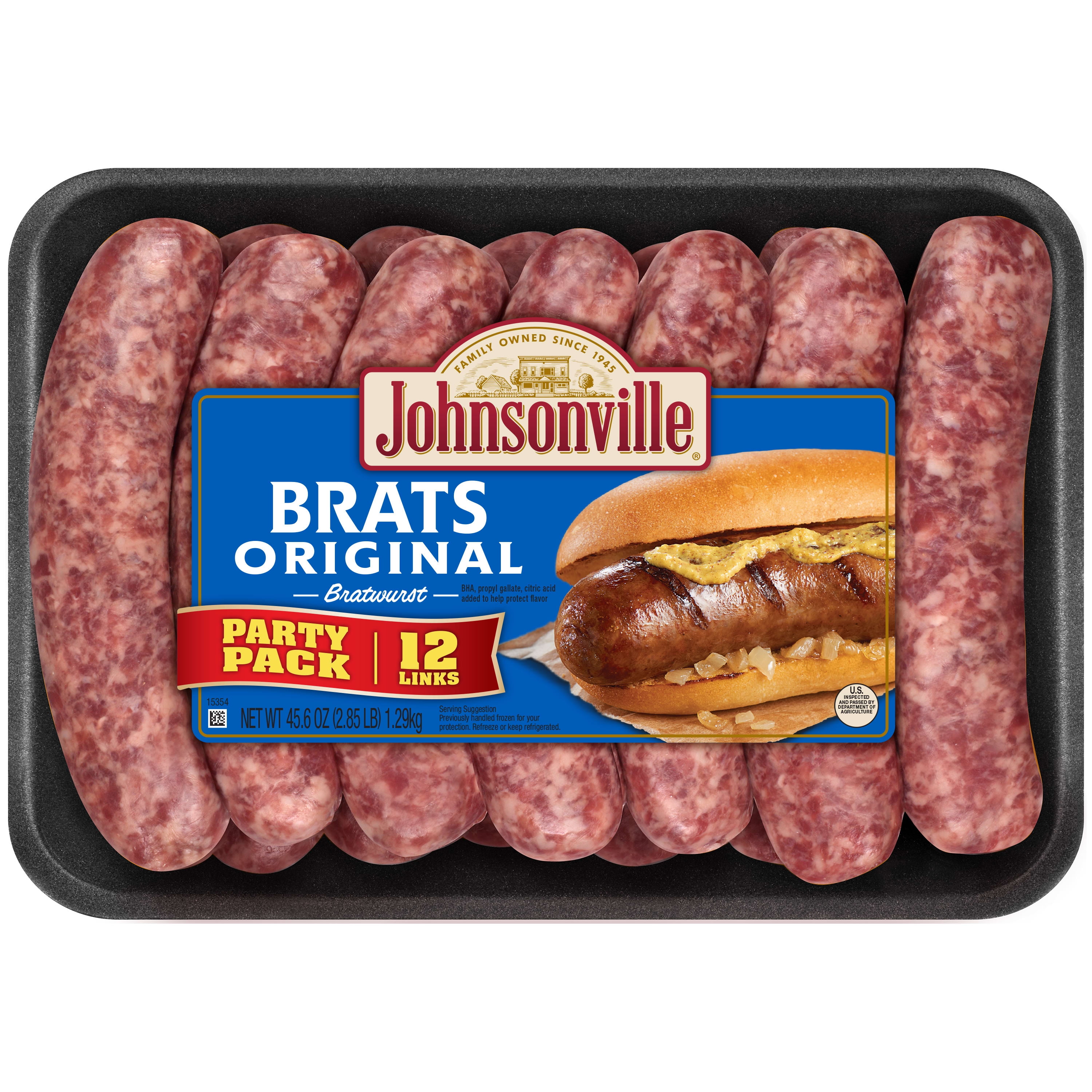 Johnsonville Original Bratwurst Party Pack, Pork Sausage Links, 12 Count, 2.85 lb.