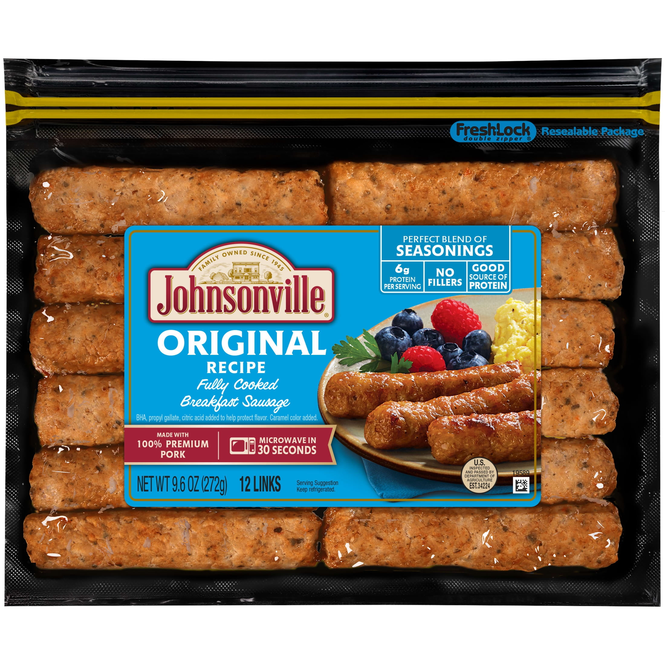 Johnsonville Fully Cooked Pork Breakfast Sausage Links, 9.6oz (12 count), Refrigerated