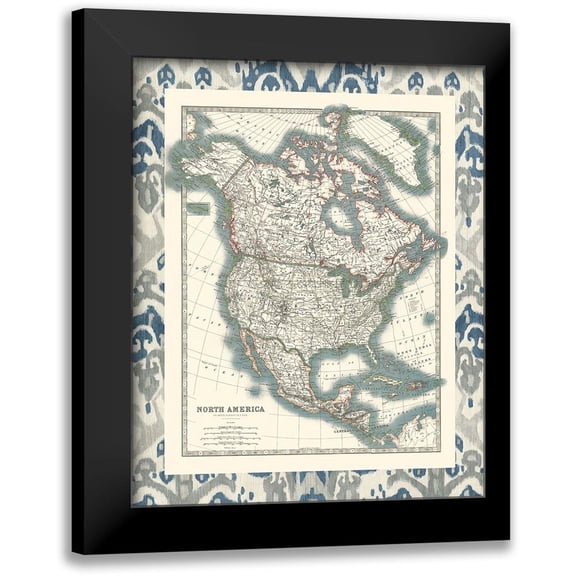 Johnston 12x14 Black Modern Framed Museum Art Print Titled - Bordered Map of North America
