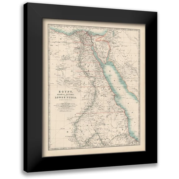 Johnston 12x14 Black Modern Framed Museum Art Print Titled - Johnstons Map of Egypt