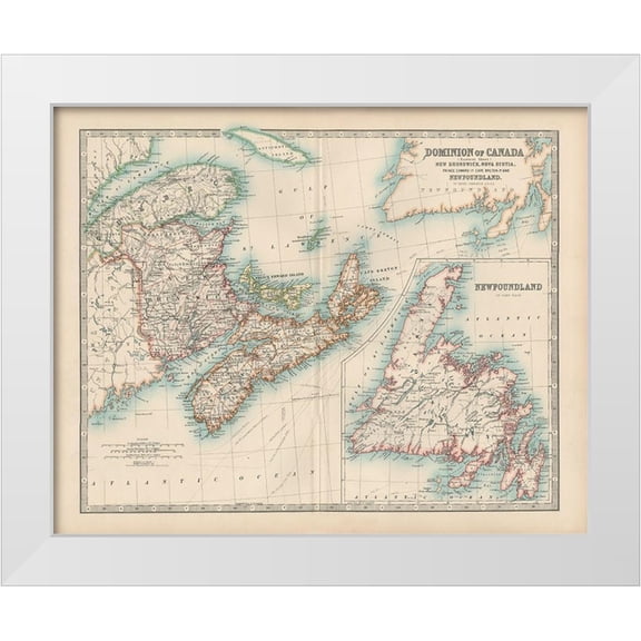 Johnston  14x12 White Modern Wood Framed Museum Art Print Titled - Johnstons Map of Canada