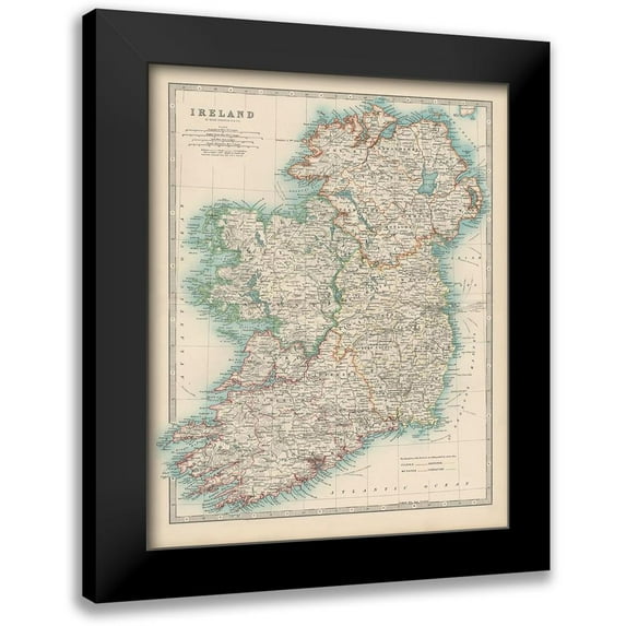 Johnston 15x18 Black Modern Framed Museum Art Print Titled - Johnstons Map of Ireland