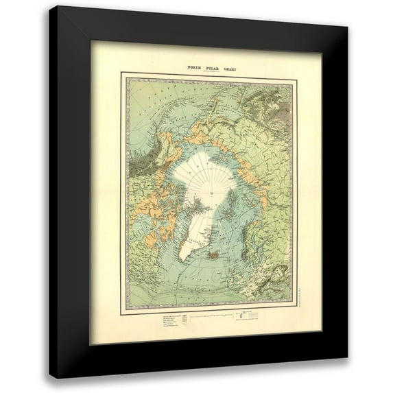 Johnston 15x18 Black Modern Framed Museum Art Print Titled - North Polar Chart - Johnston 1893