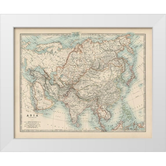 Johnston 18x15 White Modern Wood Framed Museum Art Print Titled - Johnstons Map of Asia