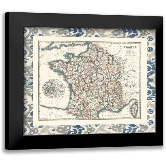 Johnston 24x20 Black Modern Framed Museum Art Print Titled - Bordered Map of France