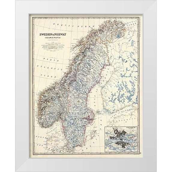 Johnston, Alexander Keith 26x32 White Modern Wood Framed Museum Art Print Titled - Sweden, Norway, 1861