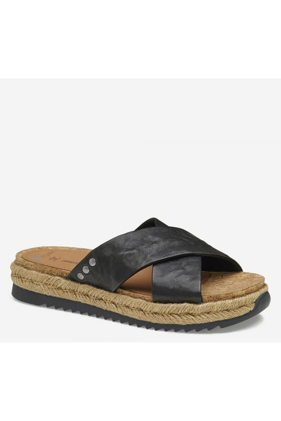 Women's Michelle Cross-Strap Slide Sandal Black Washed Sheepskin - 78-14427