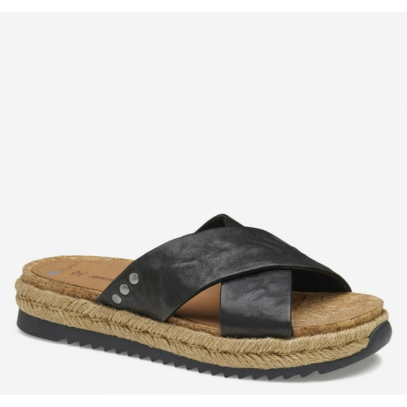 Johnston & Murphy Women's Michelle Cross-Strap Slide Sandal Black Washed Sheepskin - 78-14427