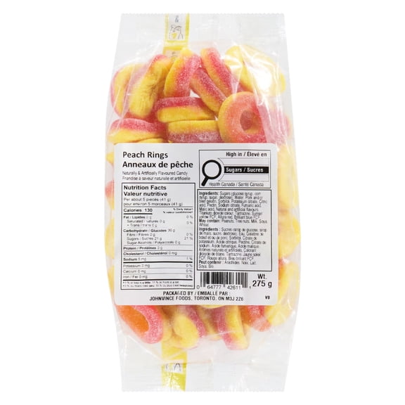 Johnvince Foods Peach Rings Candy 275 g (9.7 oz)