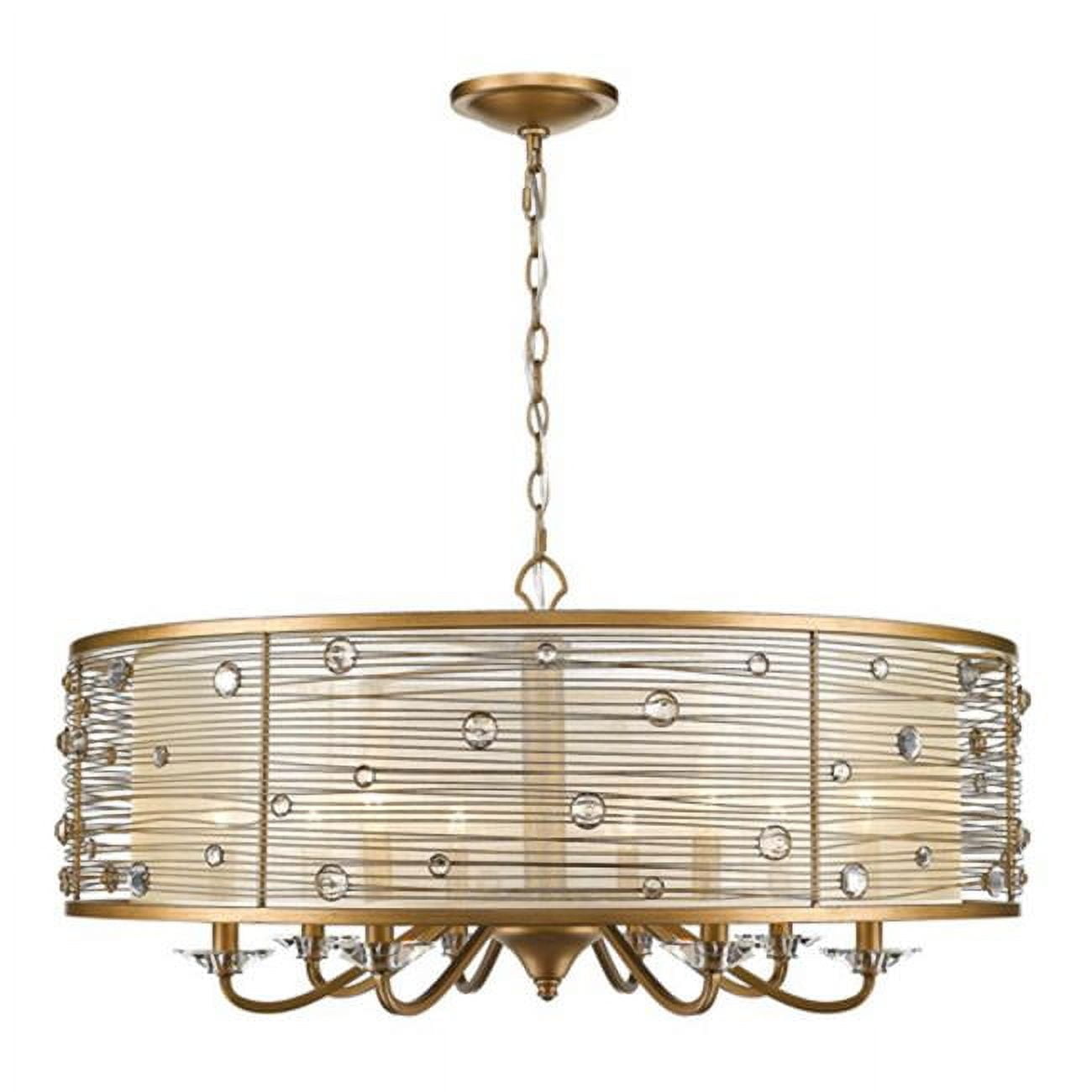 Elegant Peruvian Gold 8-Light Chandelier with Sheer Filigree Shade