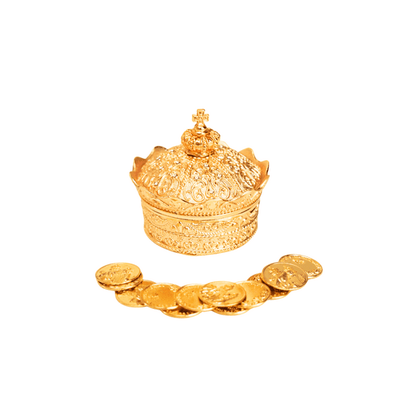Joice Gift Gold Crown Wedding Arras Set with 13 Coins Box Set