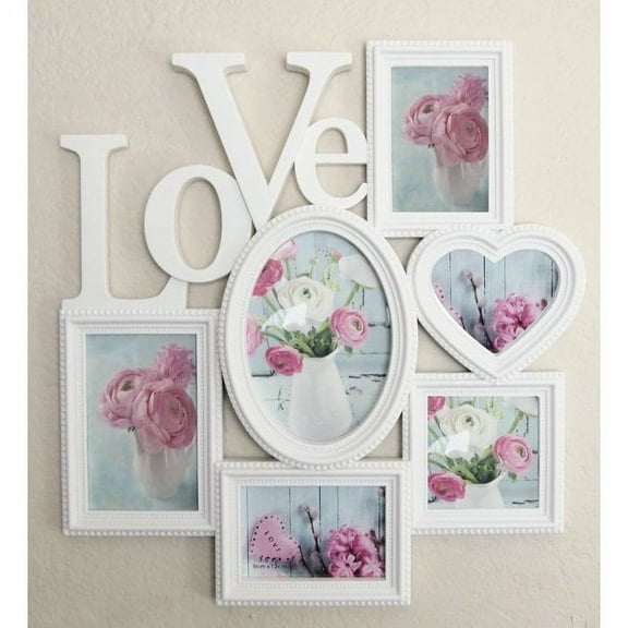 Joice Gift Love Collage Picture Frame - 6 Opening White Decorative Frame for Family Picture Wall Collage