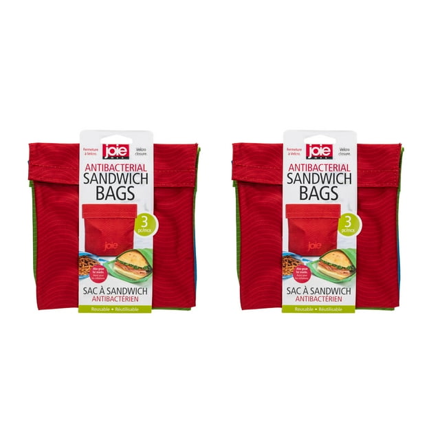 Joie Antibacterial Sandwich Bags, Reusable, 2 Sets of 3