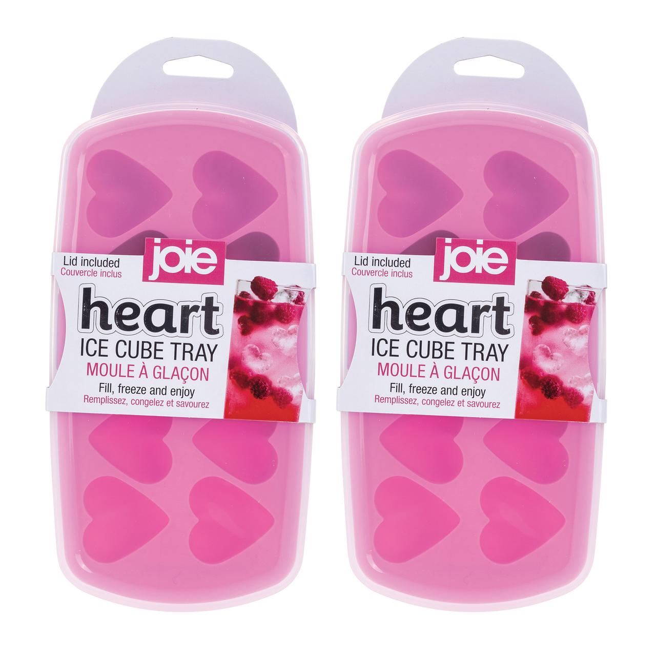 Joie Ice Cube Tray with Lid, Heart Design, Silicone and BPA-Free Plastic, Makes 10 Ice Cubes, Set of 2