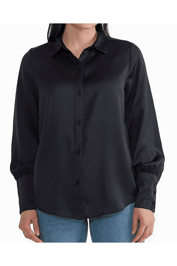 Limited Edition Women's Satin Button Blouse (Black, XS)
