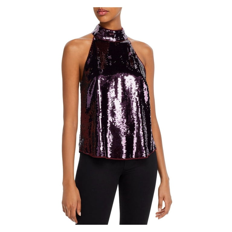 JOIE Womens Purple Sequined Sleeveless Halter Party Top M Walmart