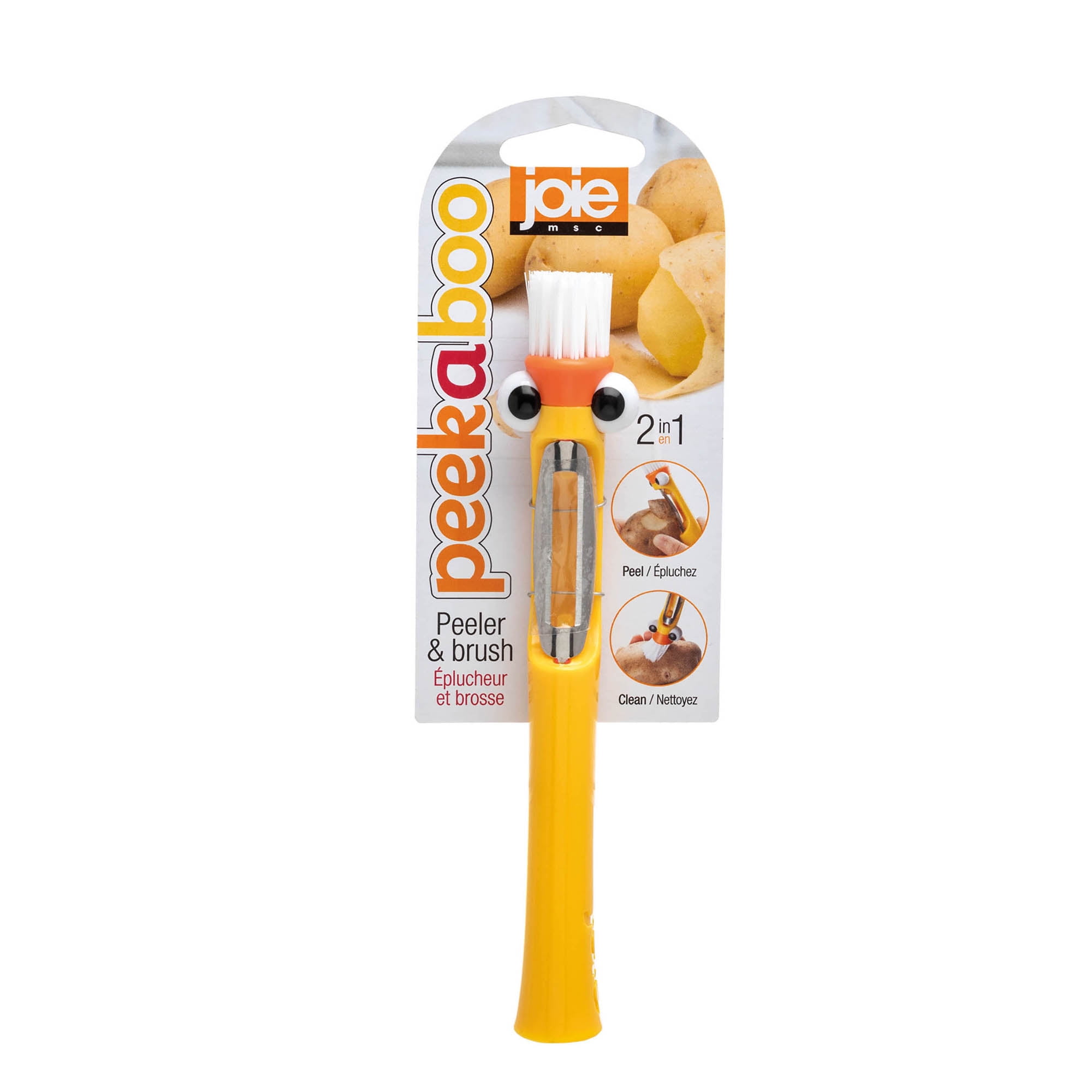 Joie Peekaboo Peeler and Cleaning Brush, 18/8 Stainless Steel