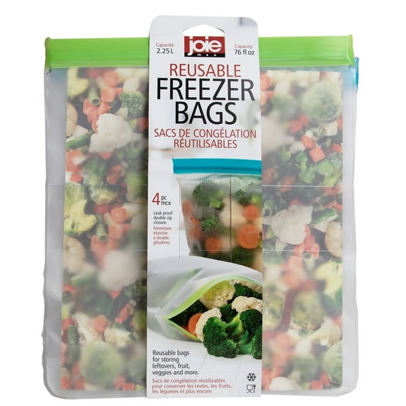 Joie Reusable Freezer Bags, Assorted Pack of 4, Double Zip Closure to Seal in Freshness. 76 fl oz.