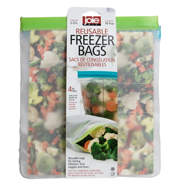 Joie Reusable Freezer Bags, Assorted Pack of 4, Double Zip Closure to Seal  in Freshness