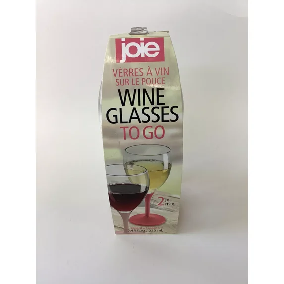 Joie ~ Set Of Two Clear/Pink Wine Glasses To Go ~ 7.44 Fl Oz Capacity Each