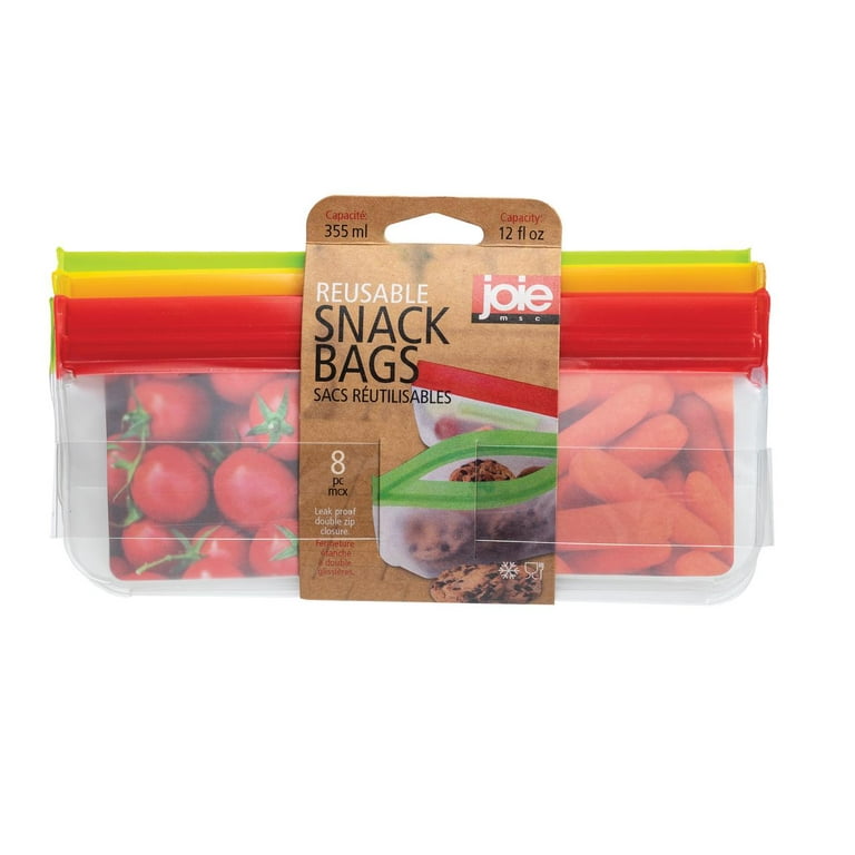 Joie Silicone Reusable Snack Bags, Assorted Pack of 8 Leak-Proof Snack Bags  for Meals on the Go 